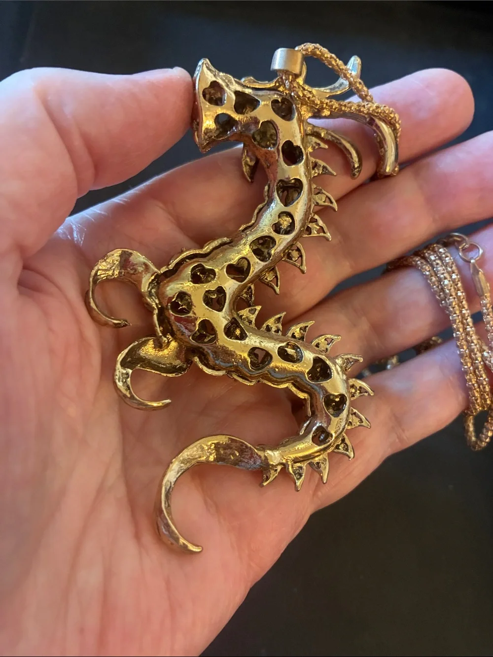 Red Dragon Pendant Necklace - Gold Tone Statement Jewelry